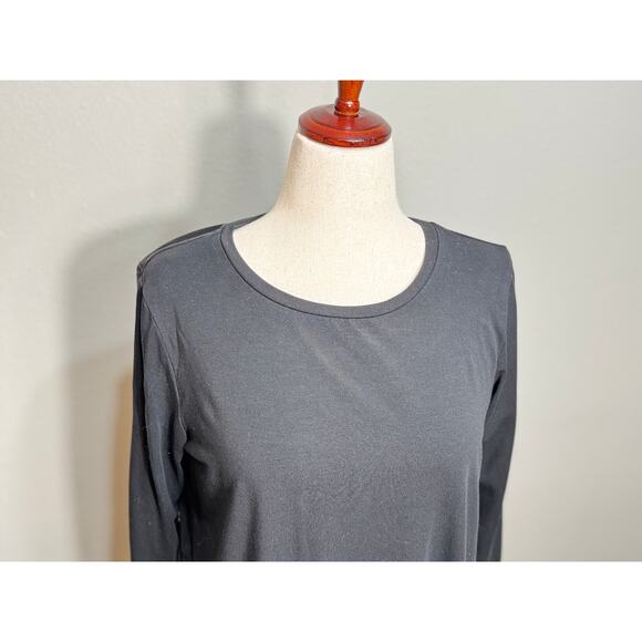 Eileen Fisher tunic black long sleeve scoop neck stretch tencel lightweight Sz L - Picture 2 of 8